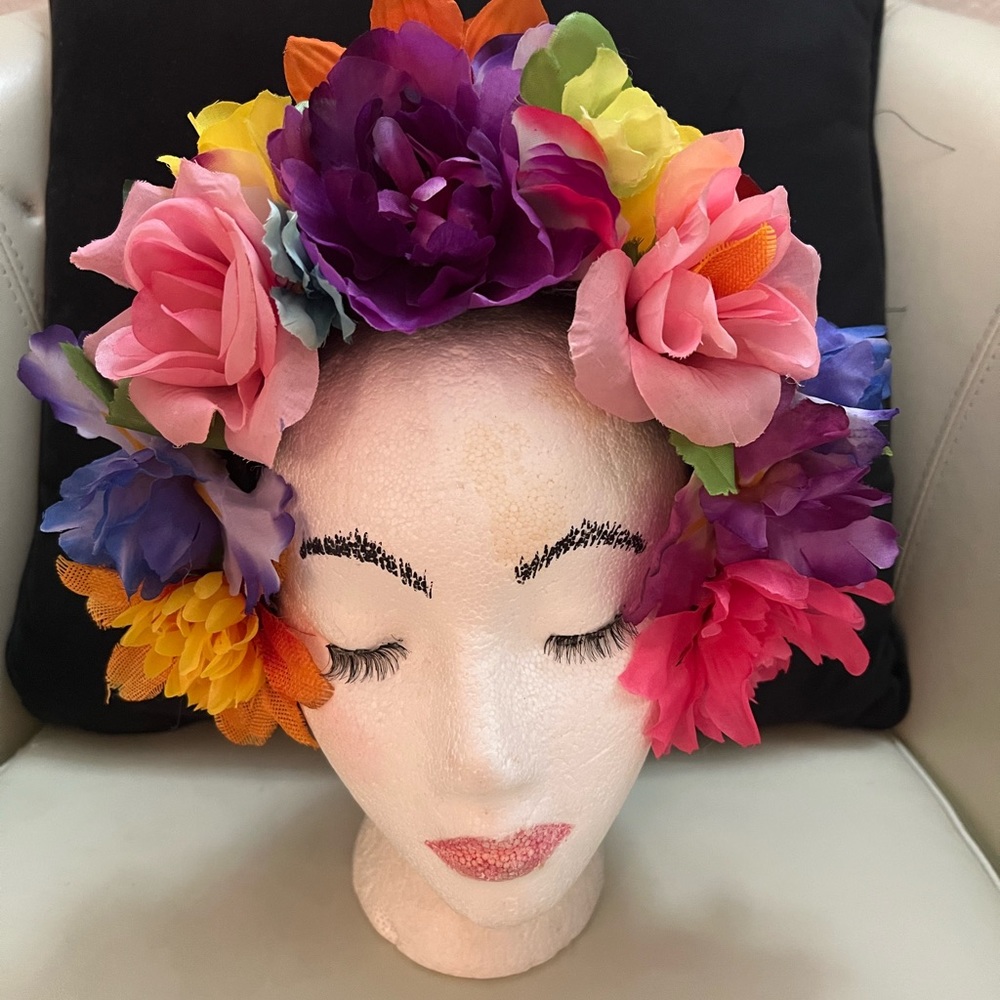 Headpiece fabric headband with various colors fabric flowers. Custom made new